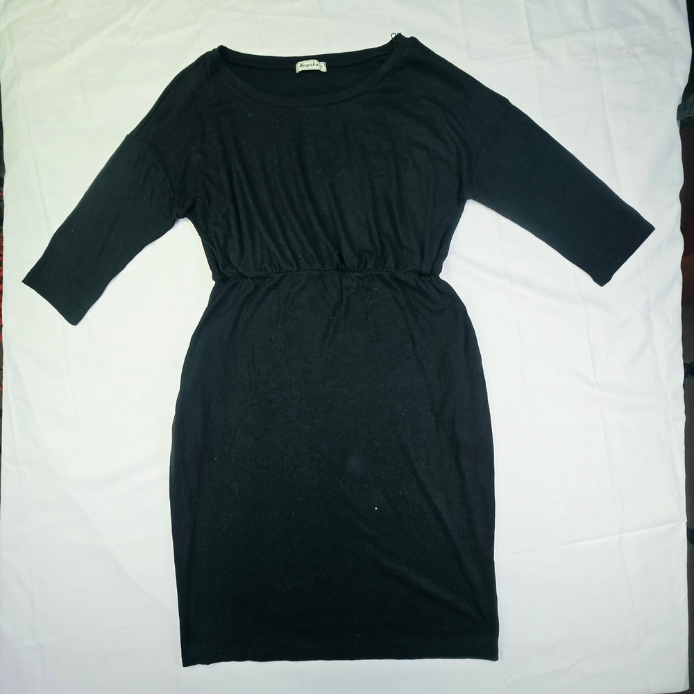 Moyabo Women's 2XL Black Elastic Waist 3/4 Sleeve Casual Bodycon Dress